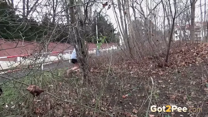 Stunning Dark Haired Babe Sprays Pee on the Ground - Pissing Outdoor - 4K 2160p - scat porn video at Scat-Hub.com
